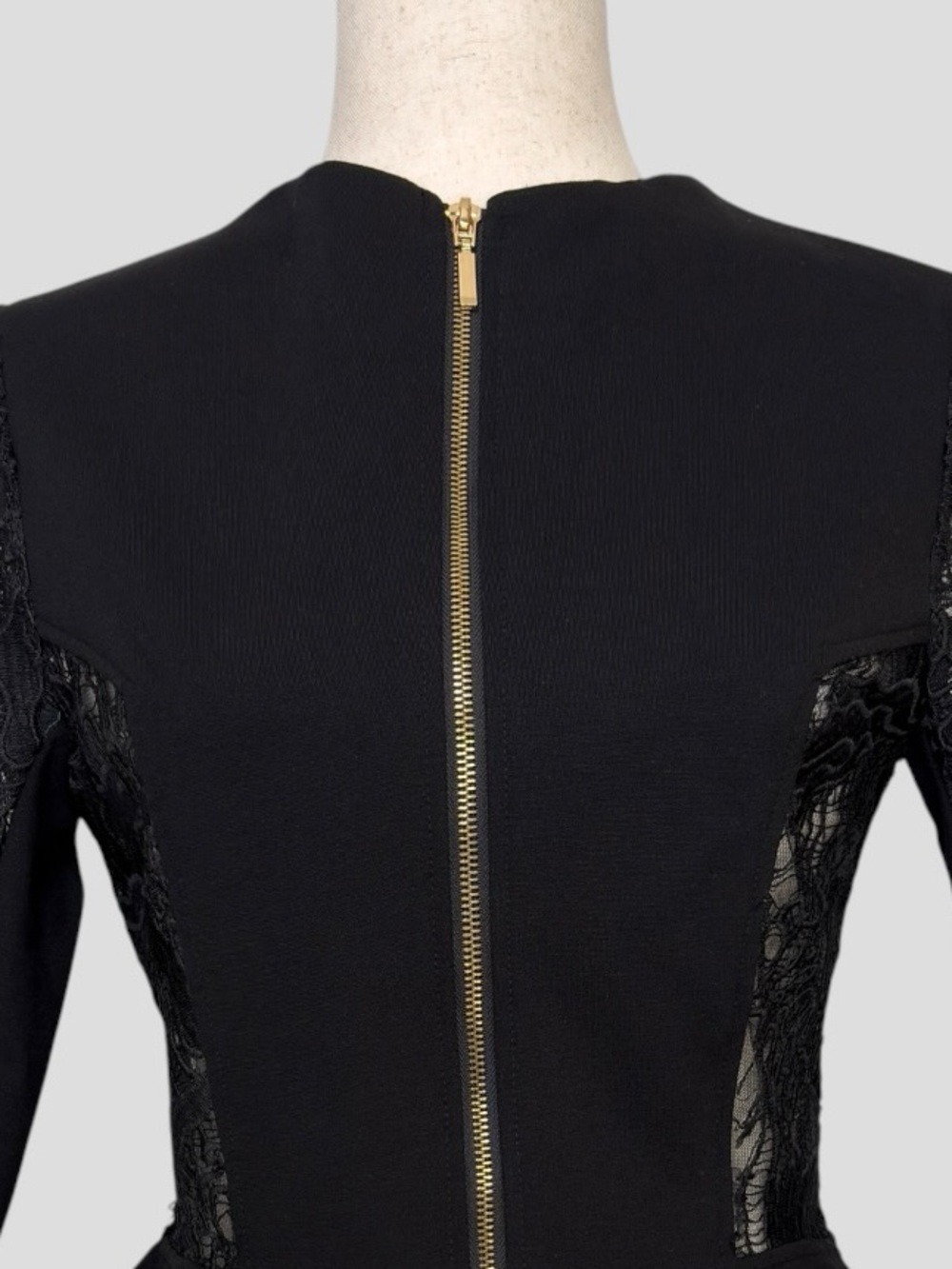 Black Peplum Jacket Size M With Sheer Lace Panels Y2K Corporate Goth Night Club - Picture 10 of 15